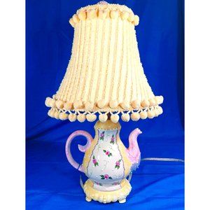 Vtg $495 Genie Whimsical Floral 20" Teapot Tea Party Princess Girl Bedroom Lamp
